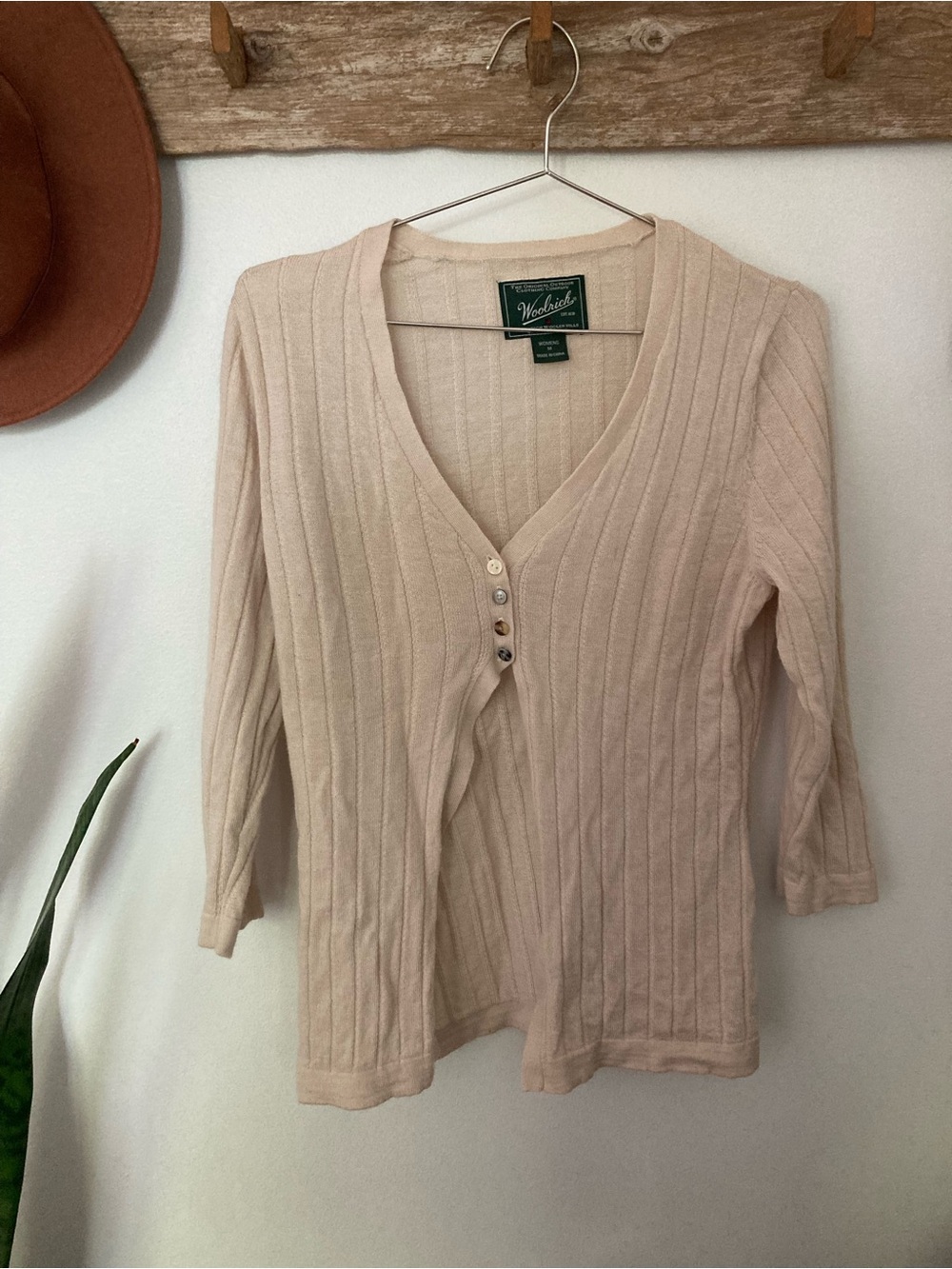 Woolrich merino wool Cream Ribbed V-Neck Button-Front Top